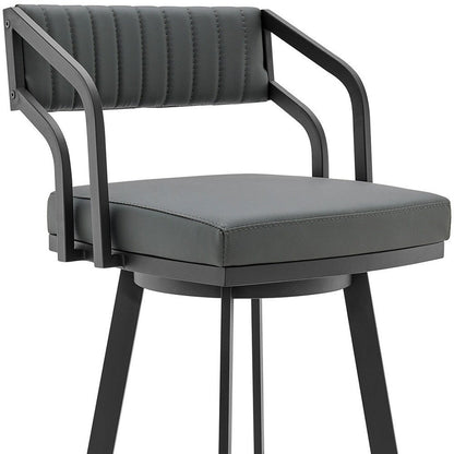 26" Gray And Black Fabric And Iron Low Back Counter Height Swivel Bar Chair