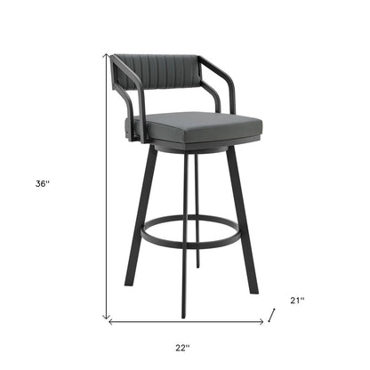 26" Gray And Black Fabric And Iron Low Back Counter Height Swivel Bar Chair