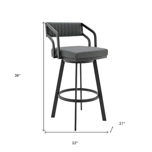 26" Gray And Black Fabric And Iron Low Back Counter Height Swivel Bar Chair