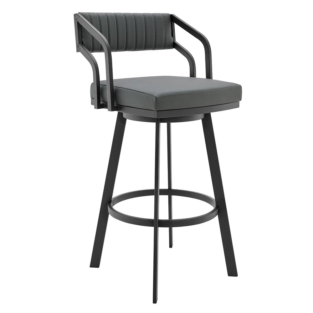 26" Gray And Black Fabric And Iron Low Back Counter Height Swivel Bar Chair