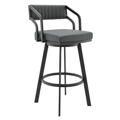 26" Gray And Black Fabric And Iron Low Back Counter Height Swivel Bar Chair