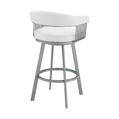 29" White And Silver Iron Swivel Backless Bar Height Bar Chair