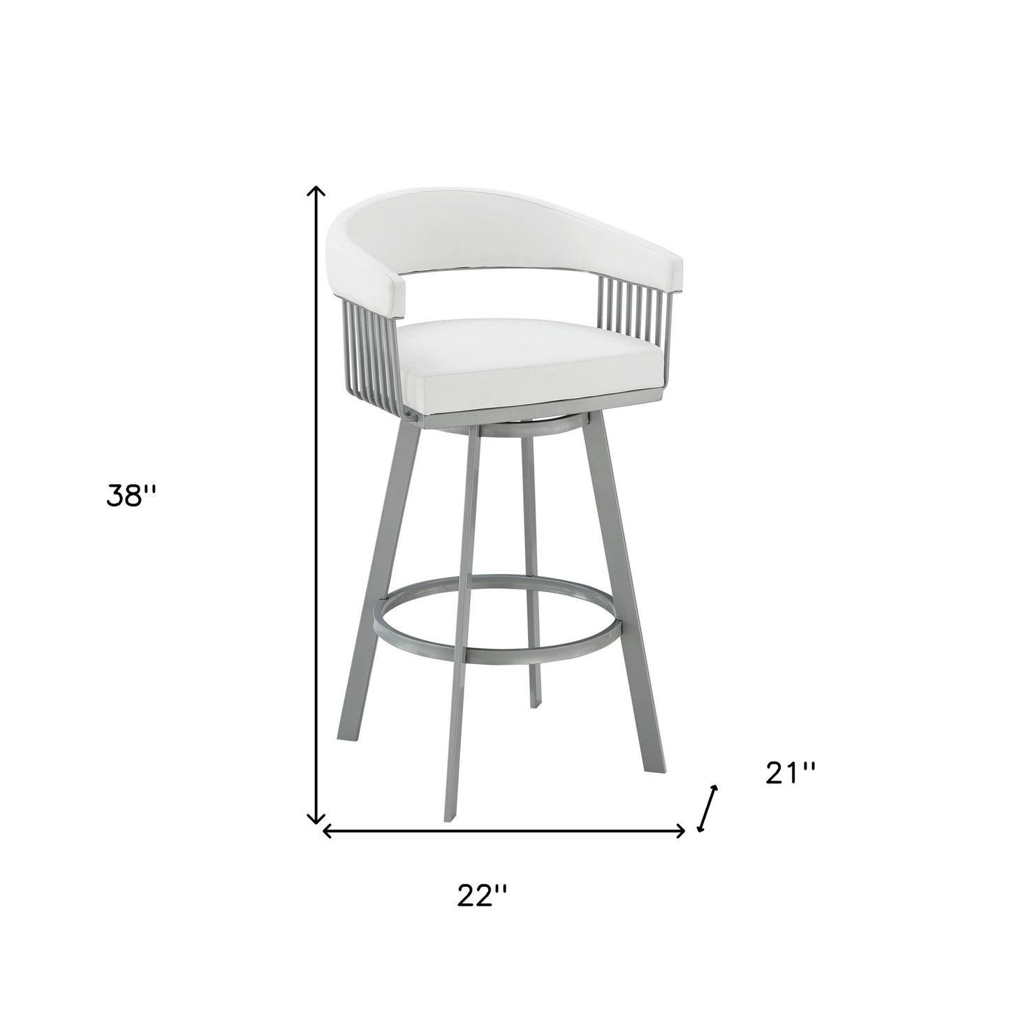 29" White And Silver Iron Swivel Backless Bar Height Bar Chair