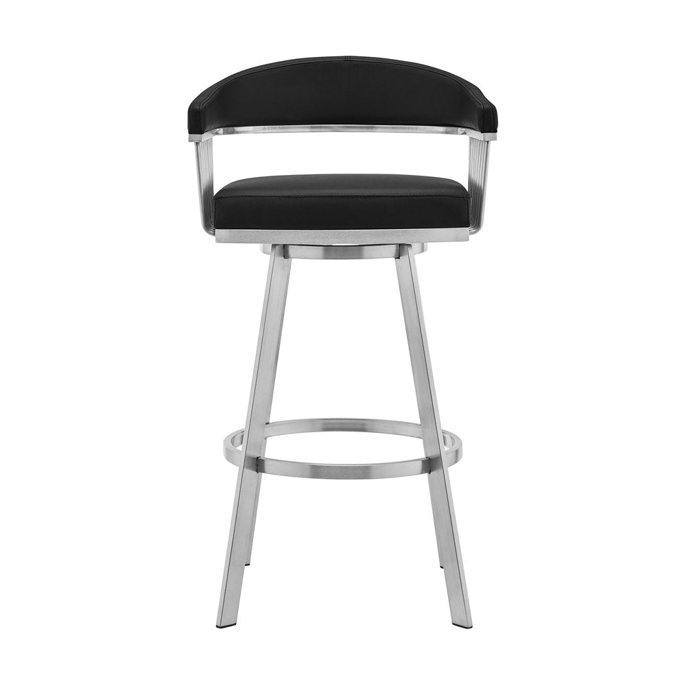 29" Black And Silver Fabric And Iron Backless Bar Height Swivel Bar Chair