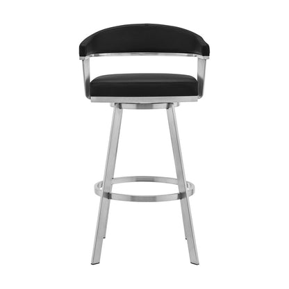 29" Black And Silver Fabric And Iron Backless Bar Height Swivel Bar Chair