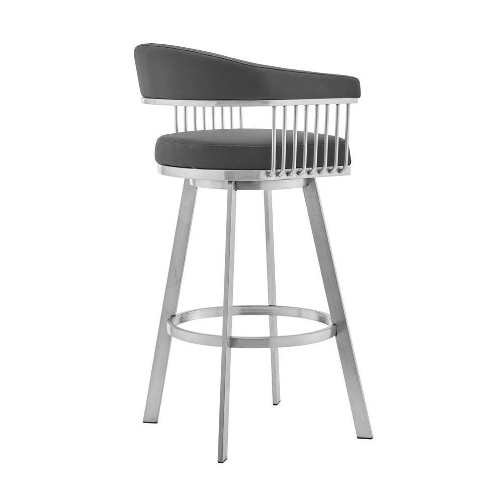 25" Gray And Silver Fabric And Iron Backless Counter Height Swivel Bar Chair