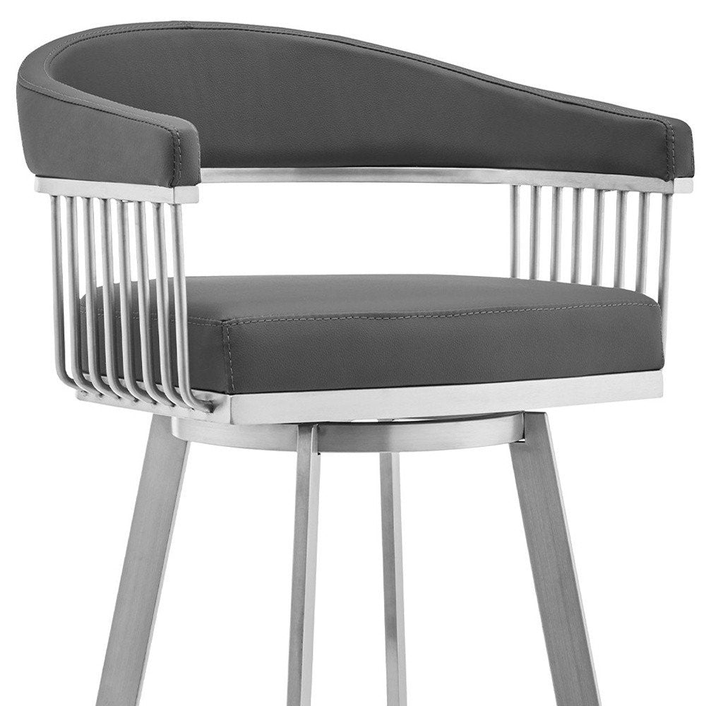 25" Gray And Silver Fabric And Iron Backless Counter Height Swivel Bar Chair