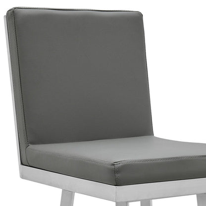 30" Gray And Silver Faux Leather And Faux Leather And Iron Bar Height Swivel Bar Chair