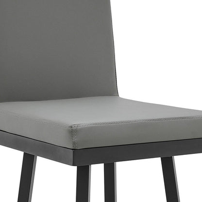 30" Gray And Black Faux Leather And Fabric And Iron Bar Height Swivel Bar Chair