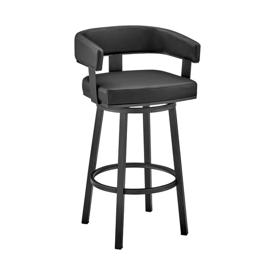 26" Black Fabric And Iron Low Back Counter Height Swivel Bar Chair