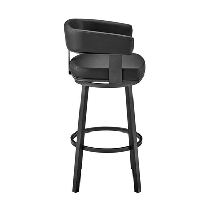 26" Black Fabric And Iron Low Back Counter Height Swivel Bar Chair