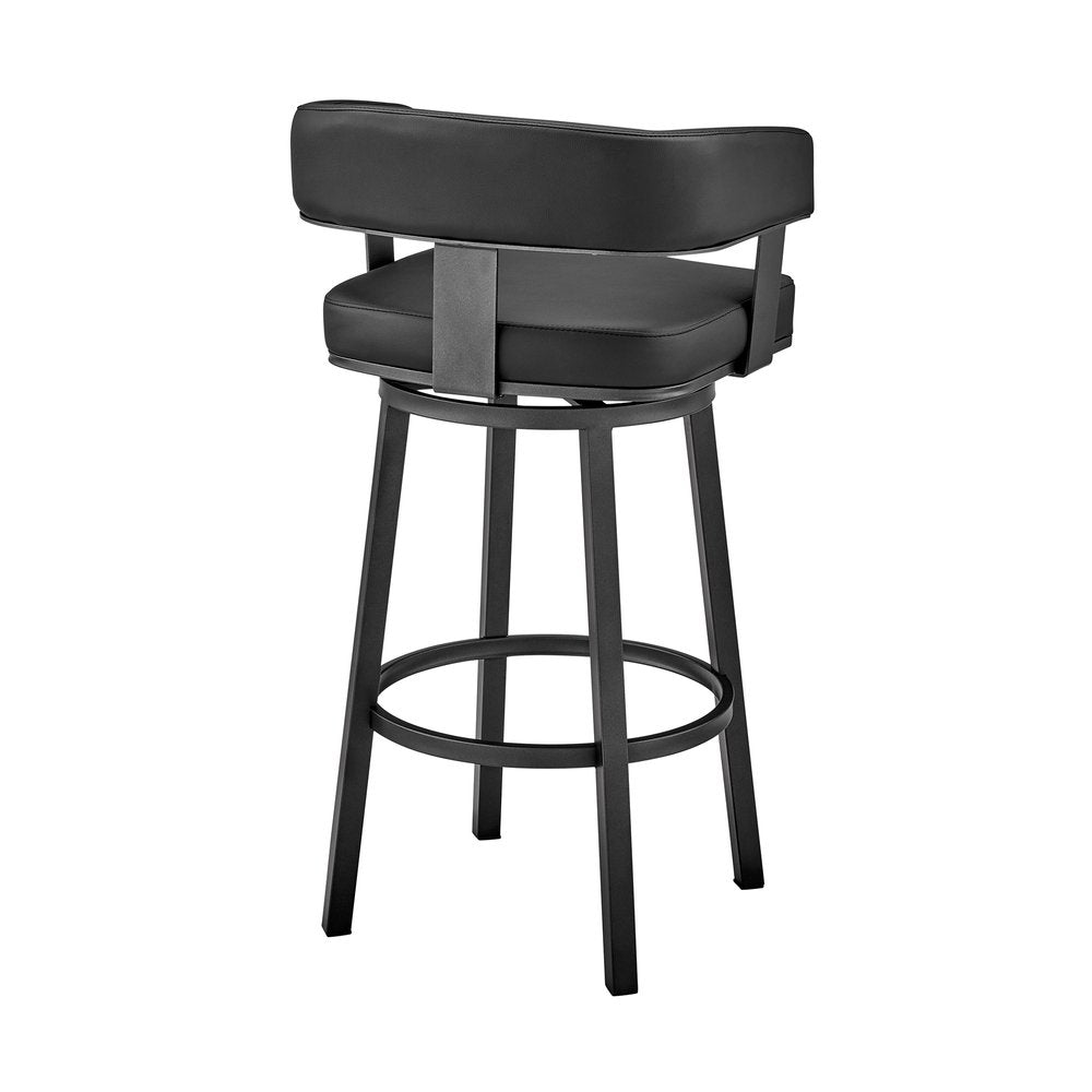 26" Black Fabric And Iron Low Back Counter Height Swivel Bar Chair