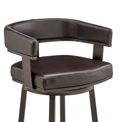 26" Chocolate And Gray Faux Leather And Faux Leather And Iron Low Back Counter Height Swivel Bar Chair