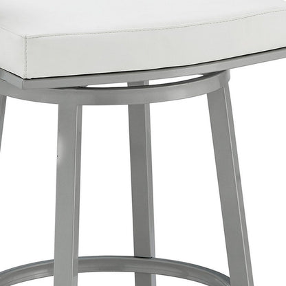 26" White and Gray Faux Leather and Iron Low Back Counter Height Swivel Bar Chair
