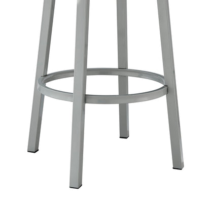 30" White And Gray Faux Leather And Fabric And Iron Low Back Bar Height Swivel Bar Chair
