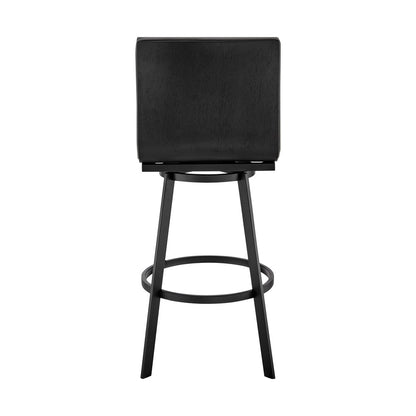 26" Gray And Black Faux Leather And Fabric And Iron Counter Height Swivel Bar Chair