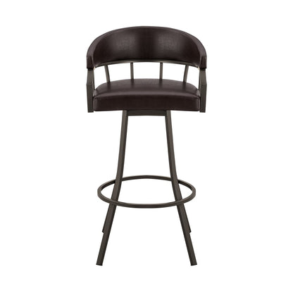 26" Brown Faux Leather And Iron Swivel Low Back Counter Height Bar Chair