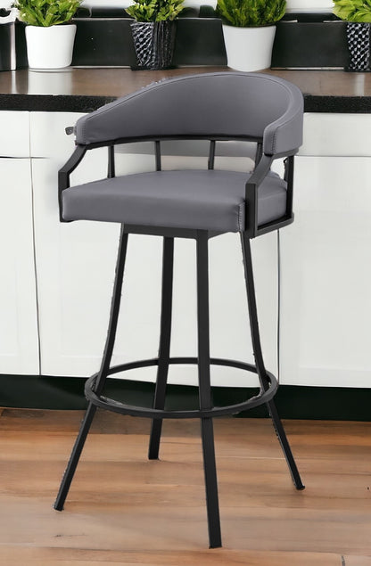 26" Slate Gray And Black Steel Swivel Low Back Counter Height Bar Chair