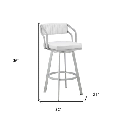 26" White And Silver Iron Swivel Low Back Counter Height Bar Chair