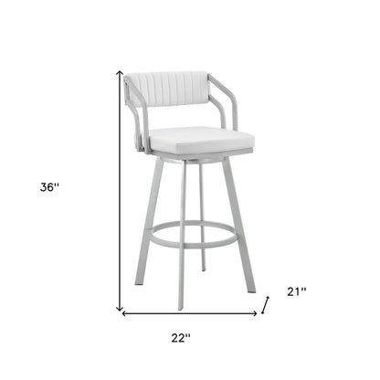 26" White And Silver Fabric And Iron Low Back Counter Height Swivel Bar Chair
