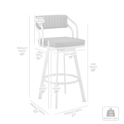 30" White And Silver Iron Swivel Low Back Bar Height Bar Chair