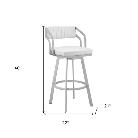 30" White And Silver Iron Swivel Low Back Bar Height Bar Chair