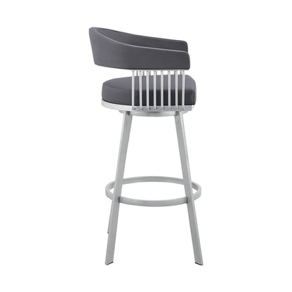 25" Slate Gray And Silver Fabric And Iron Low Back Counter Height Swivel Bar Chair