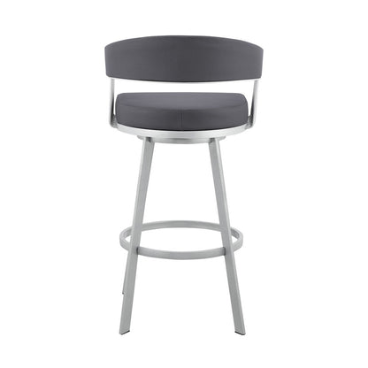 25" Slate Gray And Silver Fabric And Iron Low Back Counter Height Swivel Bar Chair