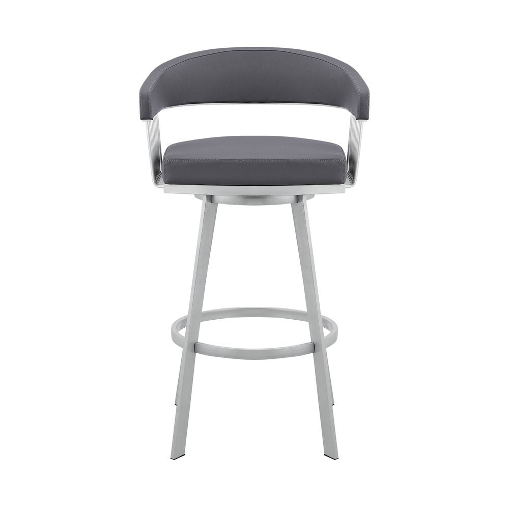 25" Slate Gray And Silver Fabric And Iron Low Back Counter Height Swivel Bar Chair
