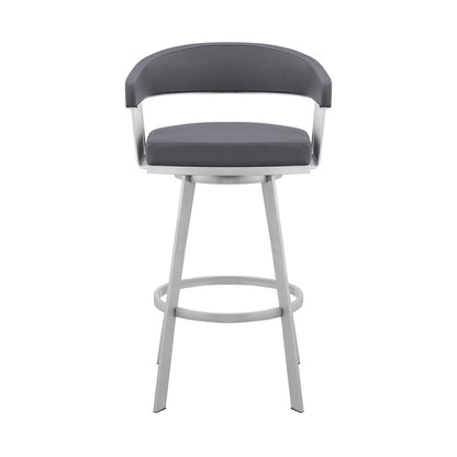 25" Slate Gray And Silver Fabric And Iron Low Back Counter Height Swivel Bar Chair