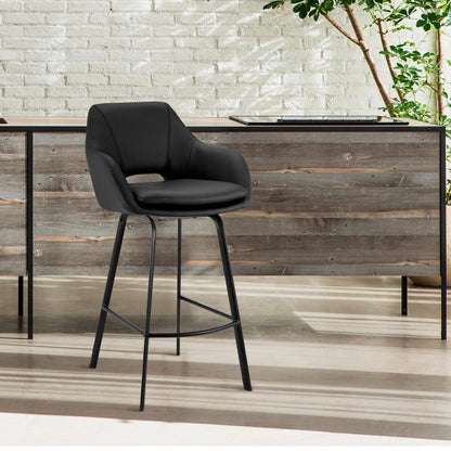 26" Black Fabric and Iron Low Back Counter Height Swivel Bar Chair
