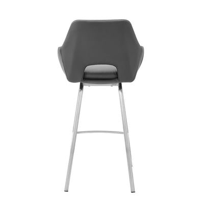 30" Gray And Silver Fabric And Iron Low Back Bar Height Swivel Bar Chair