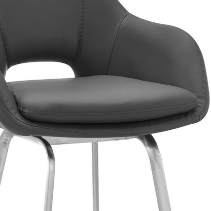 30" Gray And Silver Fabric And Iron Low Back Bar Height Swivel Bar Chair