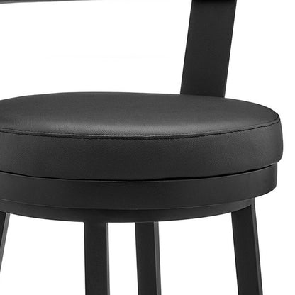 26" Black Fabric And Iron Counter Height Swivel Bar Chair