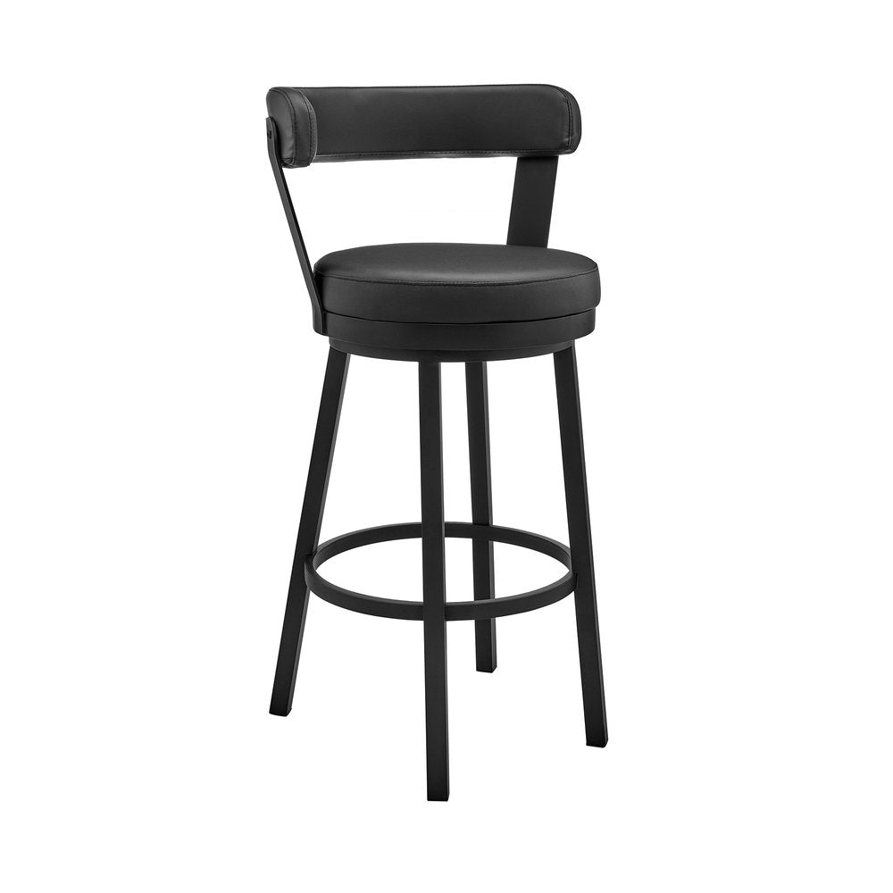 26" Black Fabric And Iron Counter Height Swivel Bar Chair