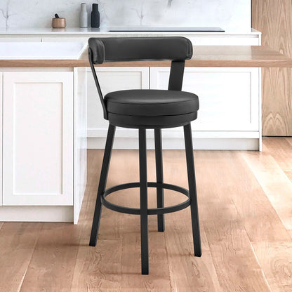 26" Black Fabric And Iron Counter Height Swivel Bar Chair
