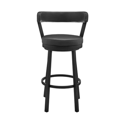 26" Black Fabric And Iron Counter Height Swivel Bar Chair