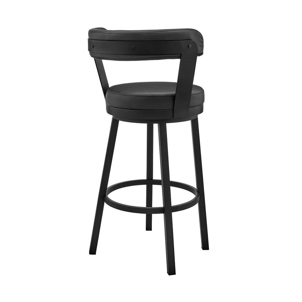26" Black Fabric And Iron Counter Height Swivel Bar Chair