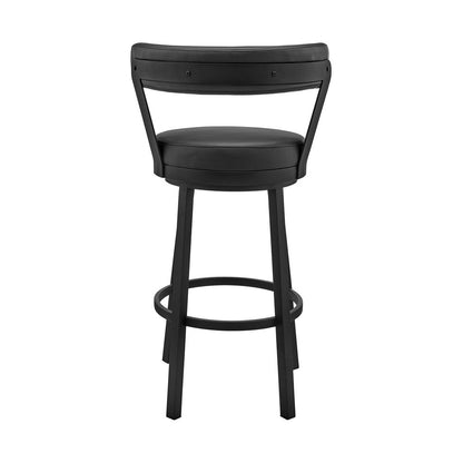 26" Black Fabric And Iron Counter Height Swivel Bar Chair
