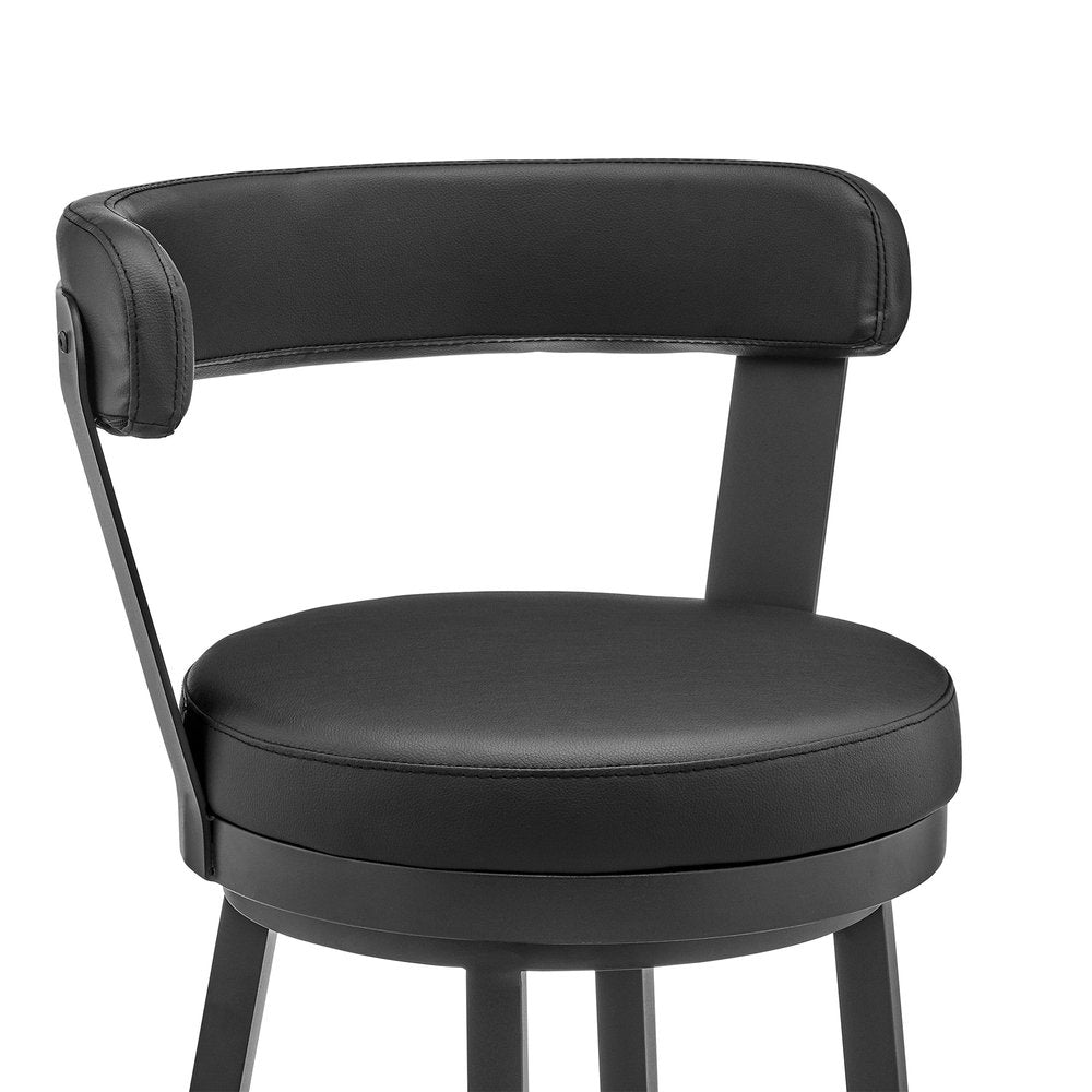 26" Black Fabric And Iron Counter Height Swivel Bar Chair