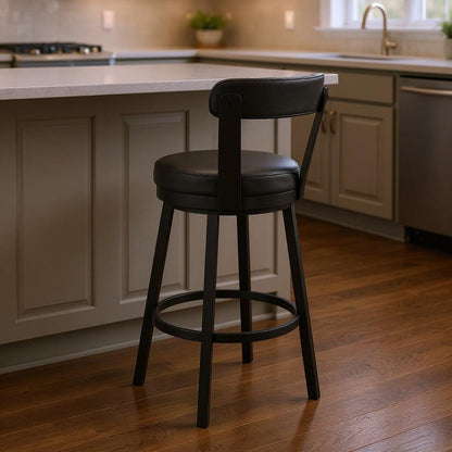 26" Black Fabric And Iron Counter Height Swivel Bar Chair