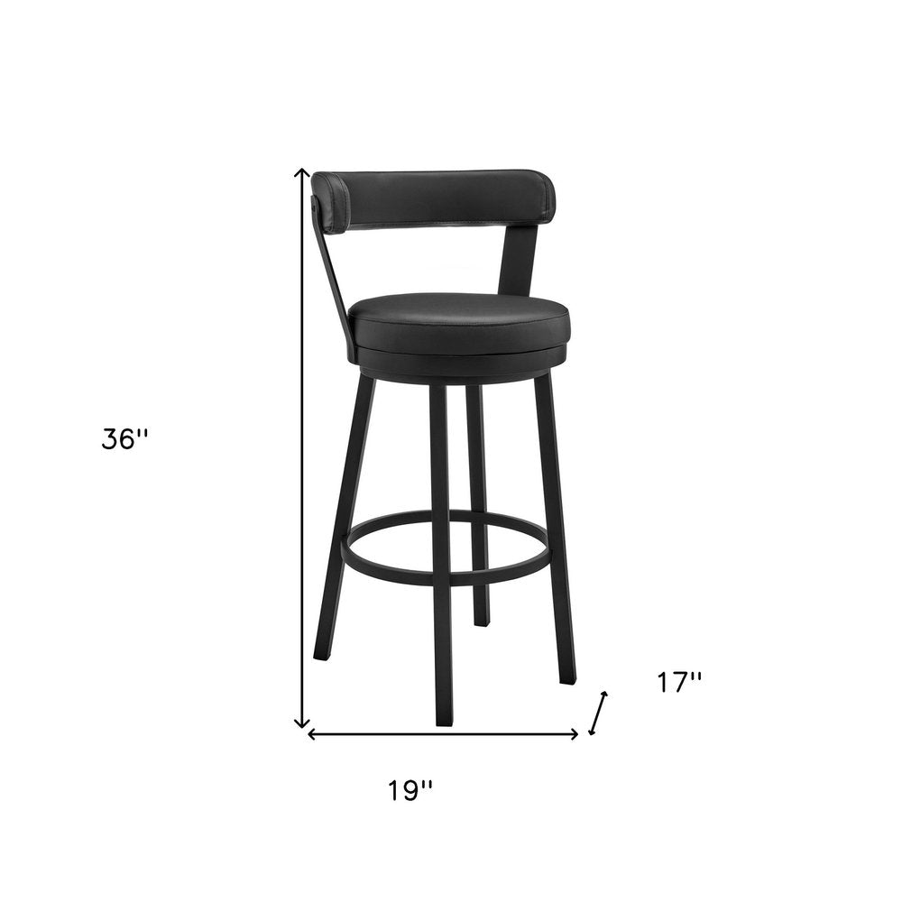 26" Black Fabric And Iron Counter Height Swivel Bar Chair