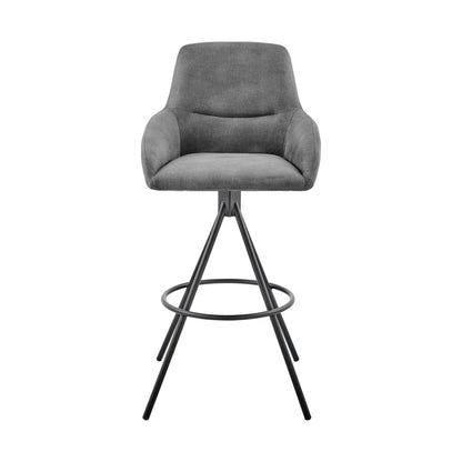 26" Charcoal And Black Fabric And Iron Counter Height Bar Chair