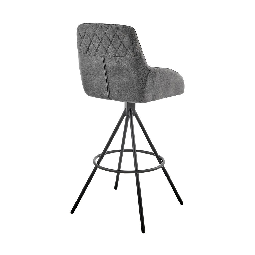 26" Charcoal And Black Fabric And Iron Counter Height Bar Chair