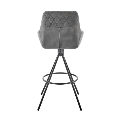26" Charcoal And Black Fabric And Iron Counter Height Bar Chair