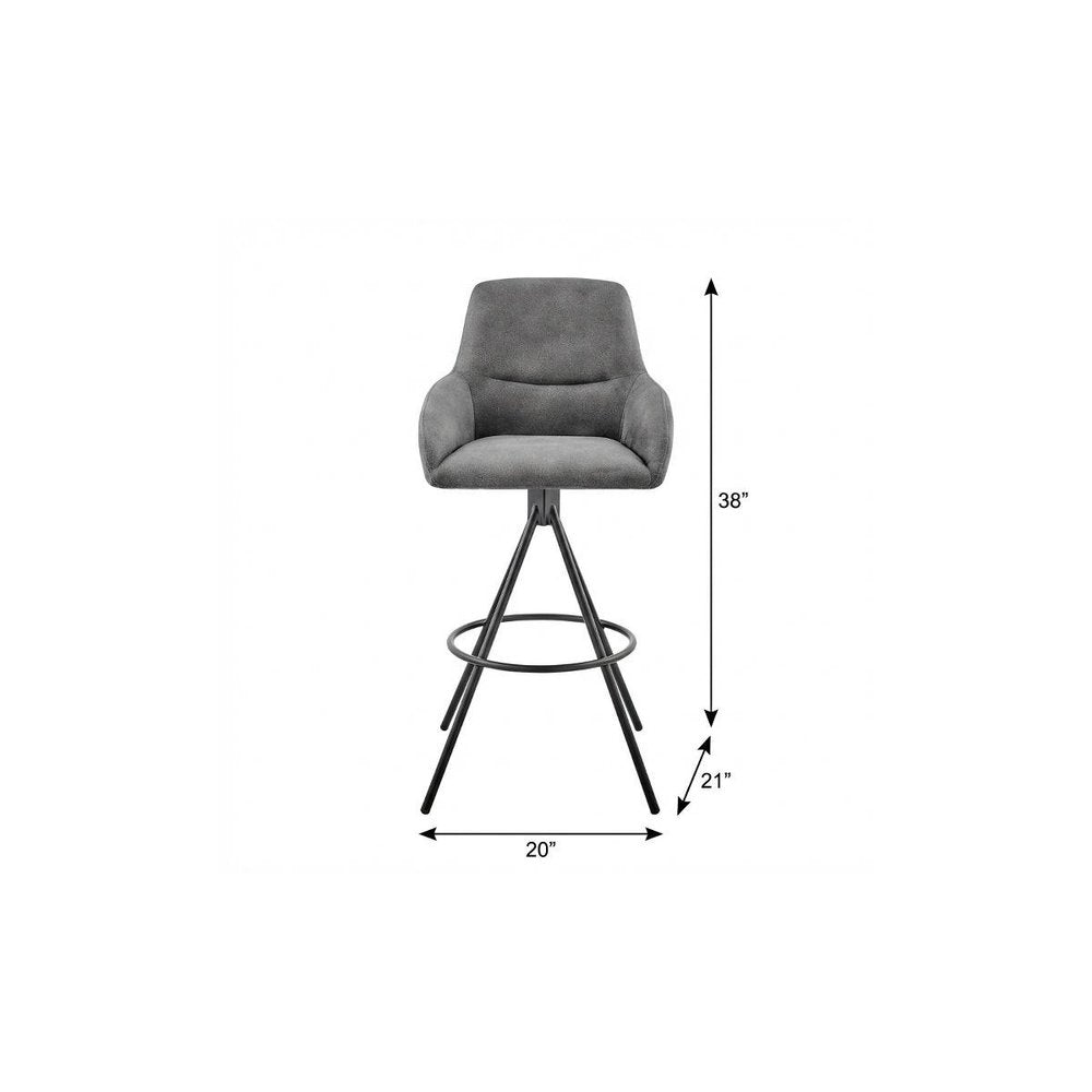 26" Charcoal And Black Fabric And Iron Counter Height Bar Chair