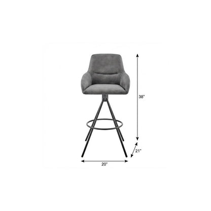 26" Charcoal And Black Fabric And Iron Counter Height Bar Chair