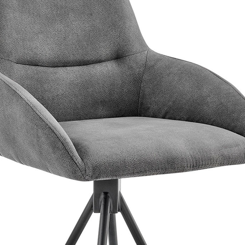 26" Charcoal And Black Fabric And Iron Counter Height Bar Chair
