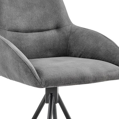 26" Charcoal And Black Fabric And Iron Counter Height Bar Chair