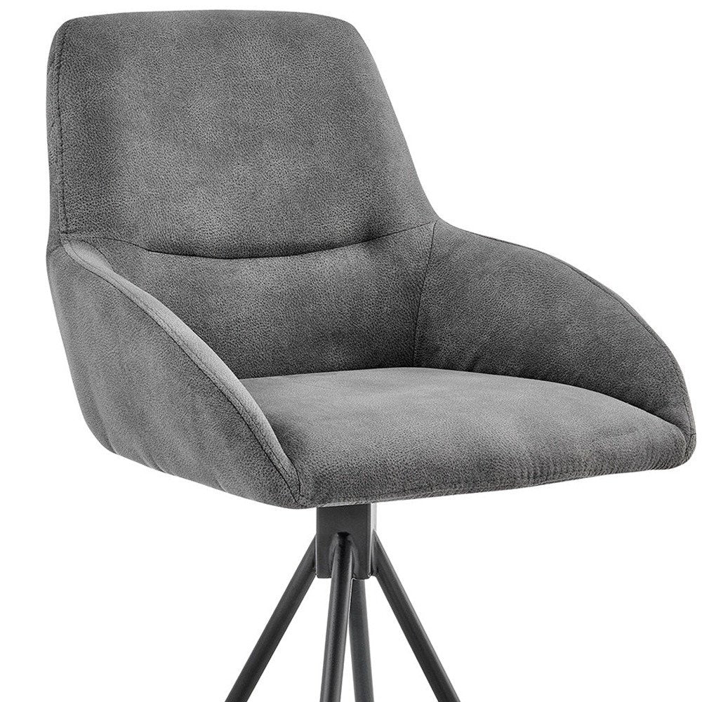 26" Charcoal And Black Fabric And Iron Counter Height Bar Chair